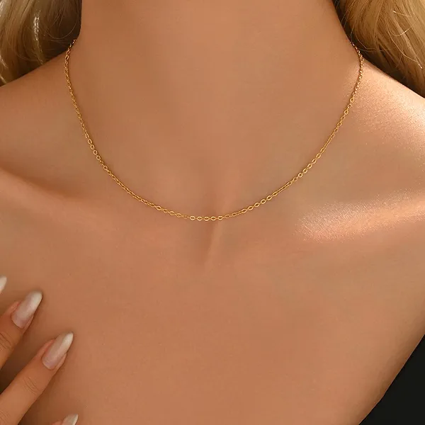 Mauzew Dainty Chain Necklace for Women, 18K Gold Plated Coin Disc Choker Necklaces Simple Satellite Beaded Twisted Thin Paper Clip Chain Everyday Jewelry Gifts