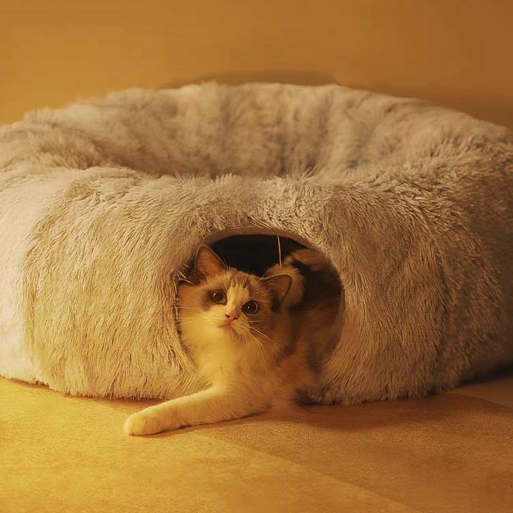 cat House. Cat Tunnel Bed with Mat Big Tube Playground Toy Soft Plush Material Full Shape Non-Slip Kitten Cat Puppy Playing 84cm/33.07"(Colorful)