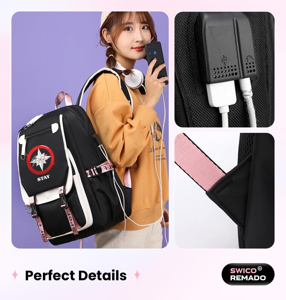 Large Capacity Laptop Bag Bookbag with Notebook, USB Charging and Headphone Port for STAY Music Fans - Image 6