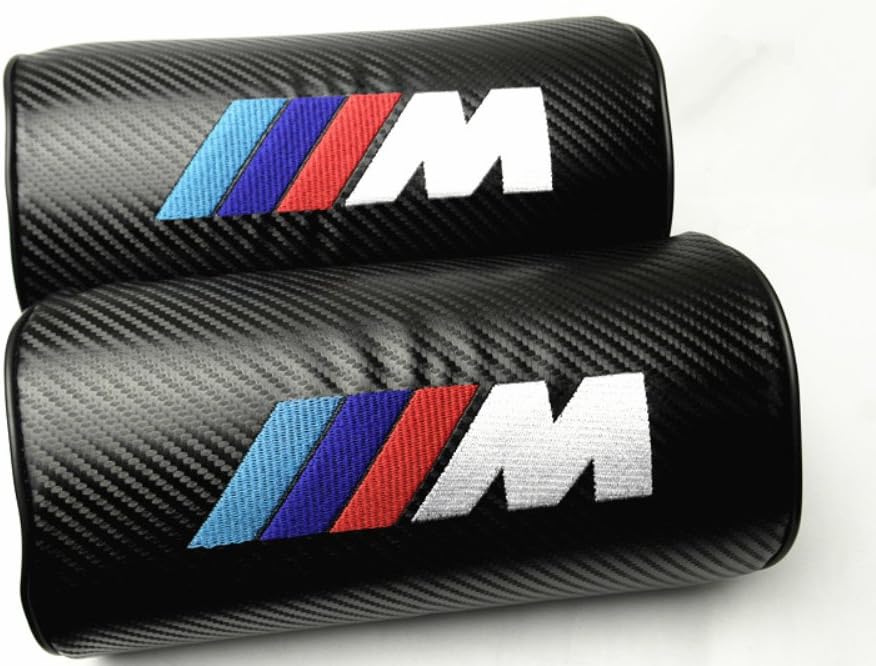 A Set 2 IN 1 ///M Power Black Carbon Fiber Car Neck Pillow Headrest Neck Cushion For M1 M3 M4 M5 M6 X1 X3 X4 X5 X6