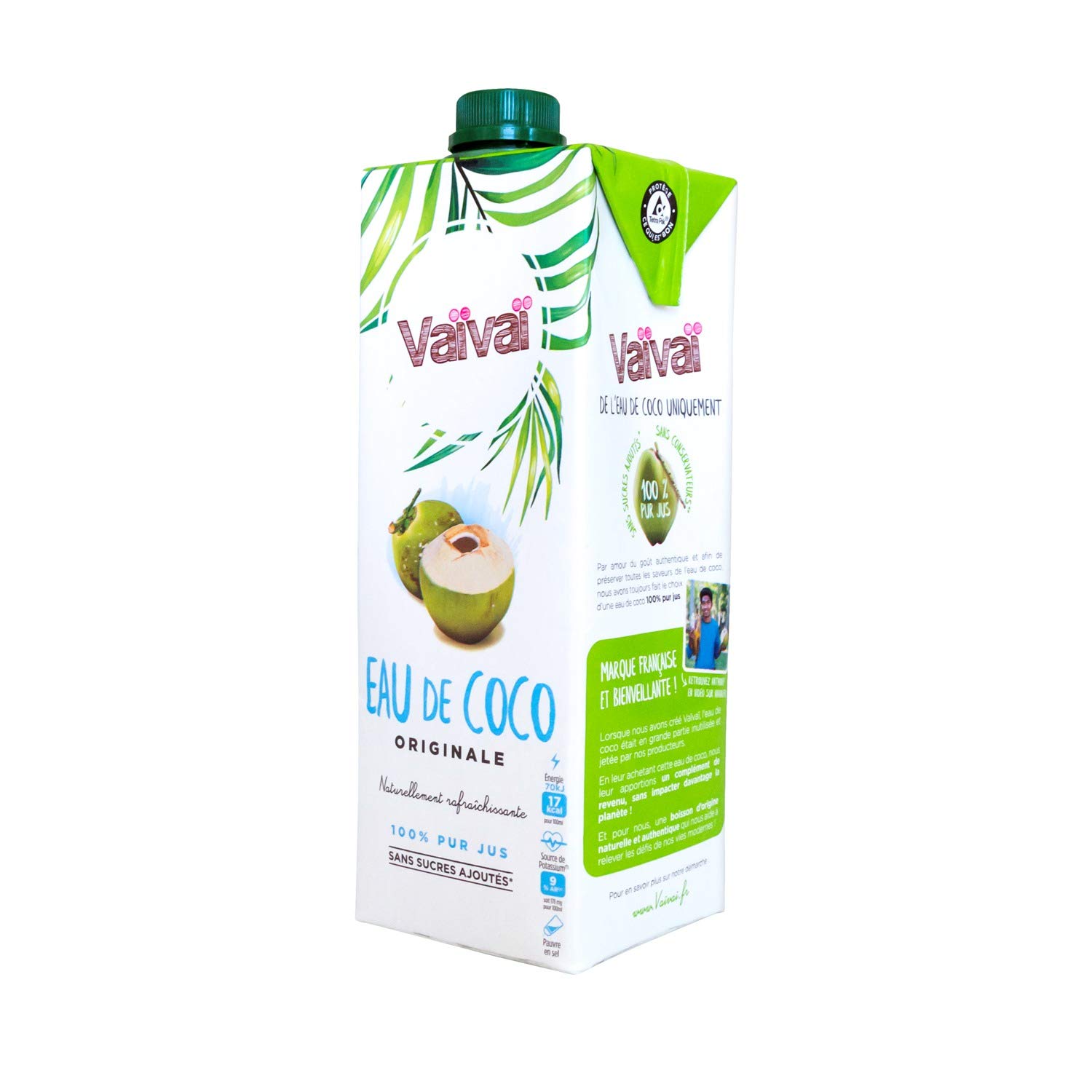 Vaïvaï Eau de Coco sans Sucres Ajoutés Brique de 1 L