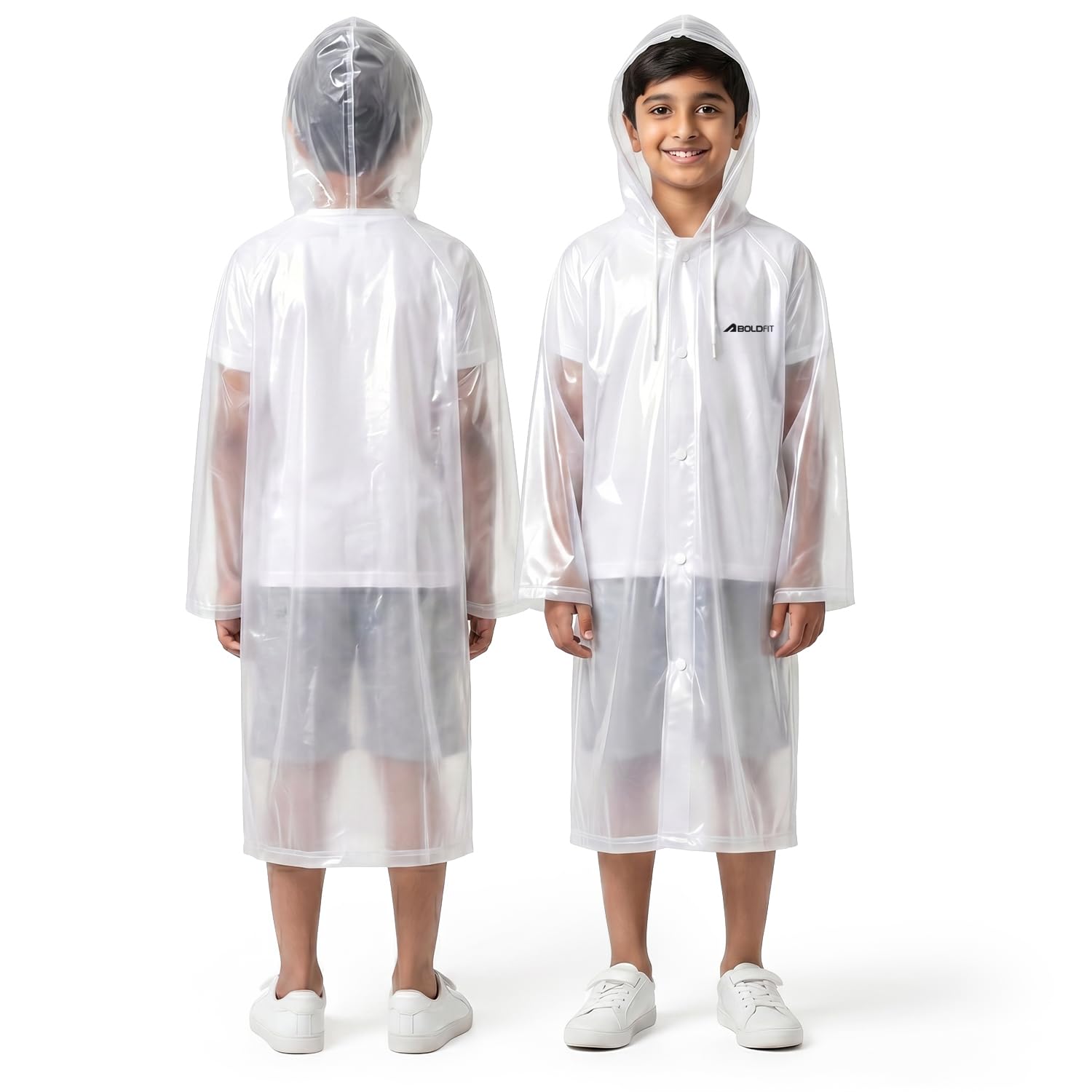 Boldfit Raincoat for Kids Smart Back Long Raincoat with Hood Waterproof Rain Coat for Boys & Girls Lightweight School Poncho Jacket with Pockets & Buttons