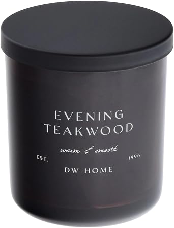 DW Home Evening Teakwood Scented Candle Mahogany, Lavender & Teakwood Fragrance, 9 oz Single Wick, 33 Hour Burn Time, Warm Woodsy Jar Candle for Home