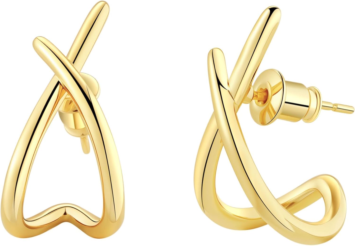 Gold Earrings for Women 18K Plated Stainless Steel Simple Gold Studs Earrings Criss Cross Studs Trendy Minimalist Twisted Hoops Jewelry Gifts for Mom Wife