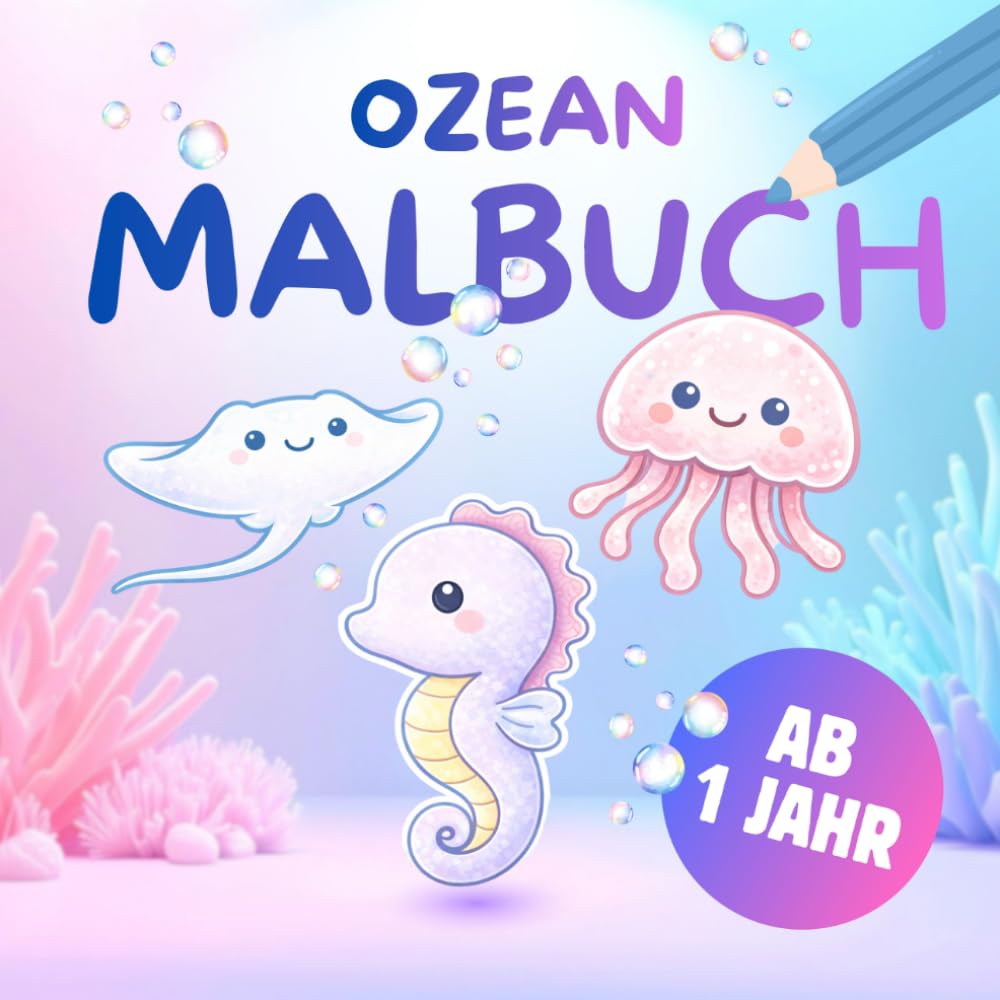 Ozean Malbuch: Niedliche Meerestiere – Extra einfache Motive für Kleinkinder – Große Flächen & dicke Linien – 25 Ausmalbilder