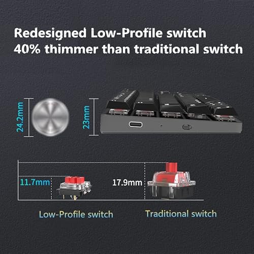 Guffercty Kred Gk61 60% Wireless Mechanical Business Keyboard With Low Profile Gateron Switch Foldable Ultra-Thin Bluetooth Linear Red Switch For Windows/Mac/Android （Nt68-Black） #TOP2