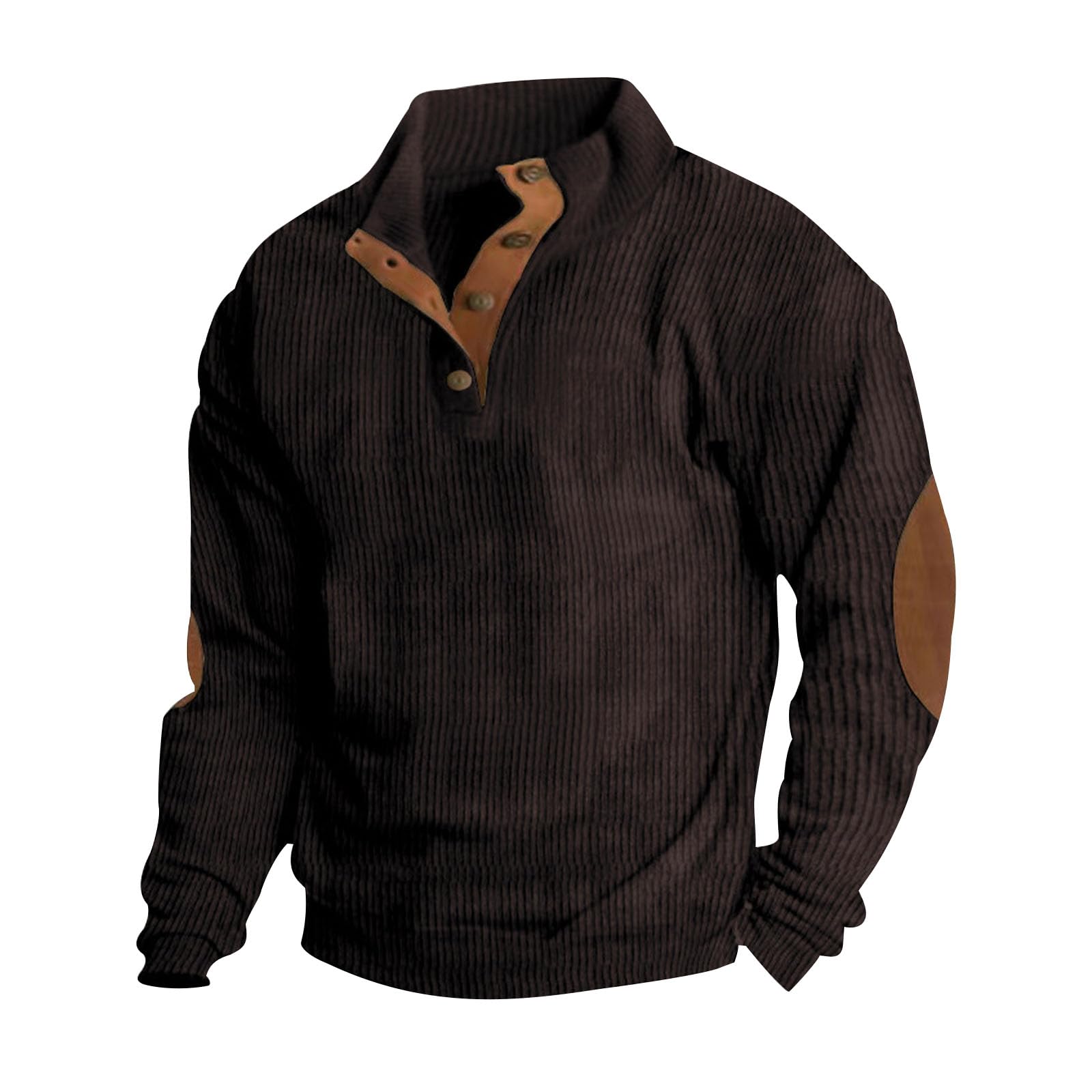 BIVENANT Casual Corduroy Sweatshirt for Men Long Sleeve Thermal Stand Collar Button Pullover Solid Color Sweatshirts