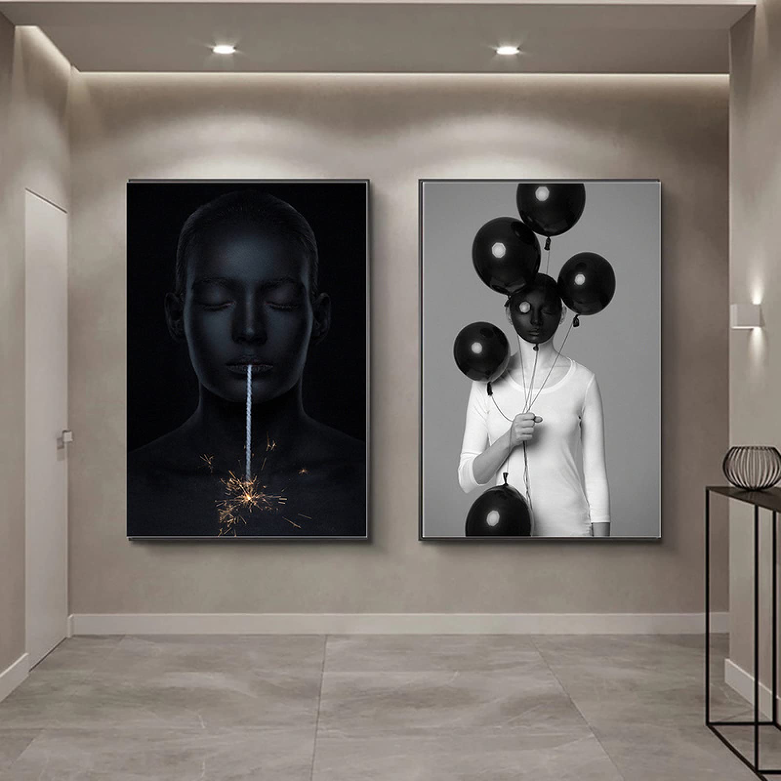 Peinture moderne visage noir femme, oeuvre abstraite pleine de poésie