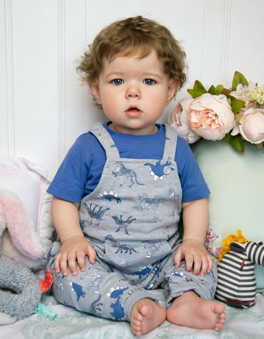 RXDOLL 28 Inch 70 cm Lifelike Reborn Toddler Dolls Liam Open Eyes Realistic Reborn Baby Dolls Rooted Hair Newborn Doll Soft Vinyl Cloth Body Babies Toys for Kids Age 3+
