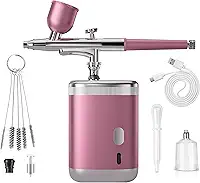 Kit de aerógrafo 1200ma conjunto de aerógrafo com compressor portátil para maquiagem decoração de bolo modelo pintura arte de unhas barbeiro (rosa ação única)