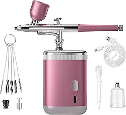 Kit de aerógrafo 1200ma conjunto de aerógrafo com compressor portátil para maquiagem decoração de bolo modelo pintura arte de unhas barbeiro (rosa ação única)