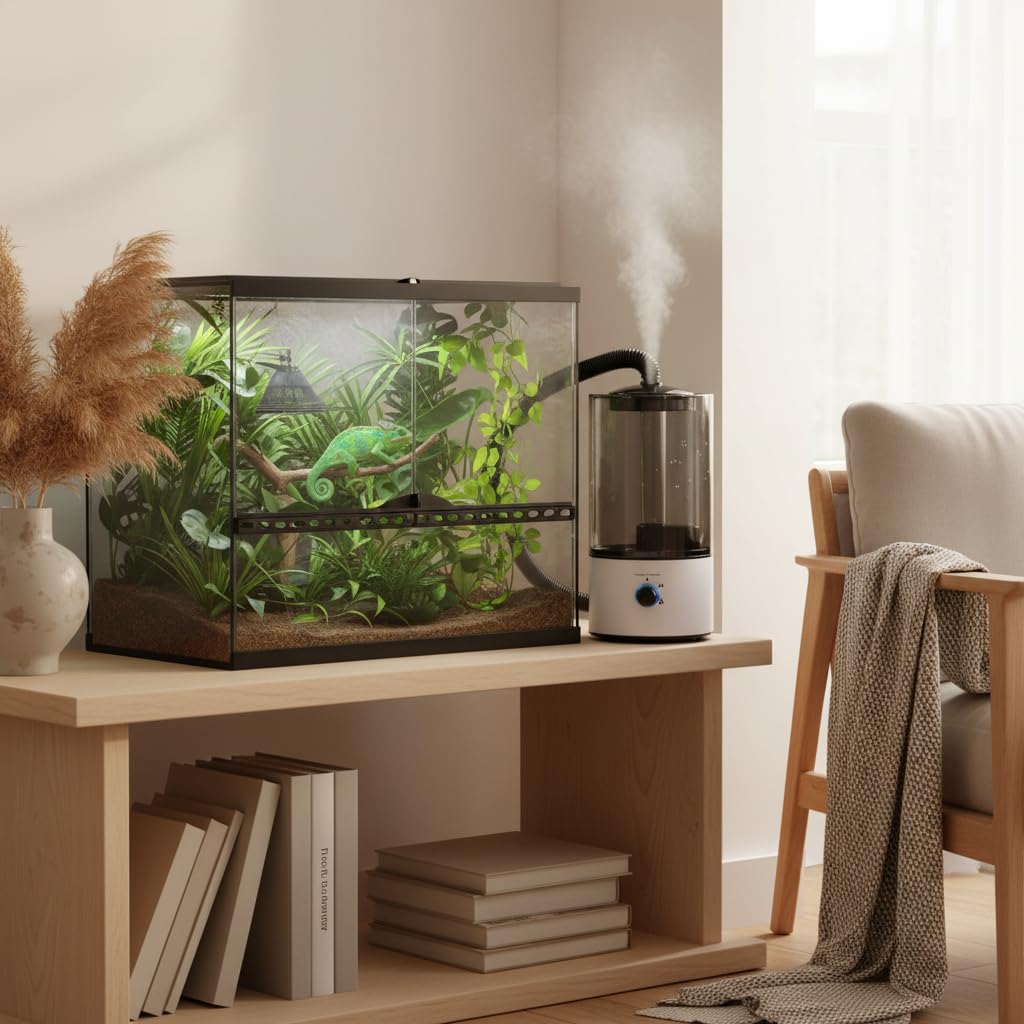 Umidificatore per Terrario Rettili, Nebulizzatore Serbatoio Acqua da 4 Litri, Dispositivo Umidificazione con Controllo Nebbia per Anfibi Tartarughe Lucertole