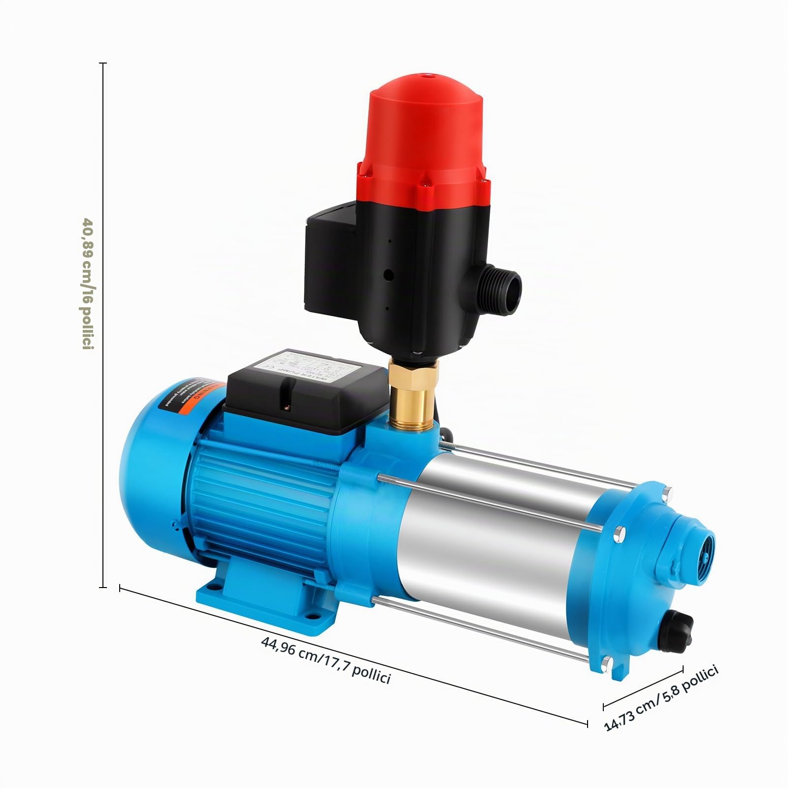 Acqua domestica professionale in acciaio inox 4000 l/h (9,8 bar) – Pompa centrifuga con interruttore a pressione, robusta e silenziosa per irrigazione giardino/impianto idrico domestico/laghetto