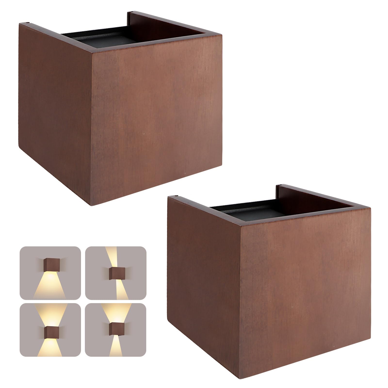 2 pièces Applique Murale Intérieure Bois 8W Blanc Chaud 3000K Haut et Bas