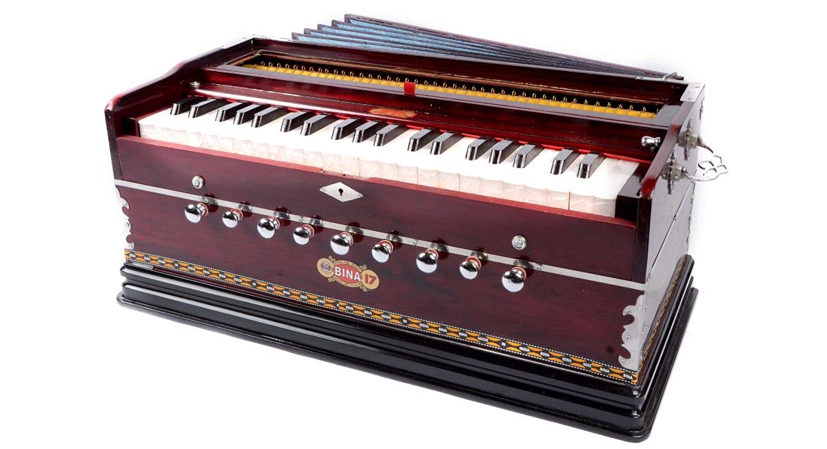 Harmonium by Aakrati Musicals, 9 Stops, In USA, Standard, Cherry Color,3 1/4 octaves, 7 stops, 3 extra notes, Harmonium BINA no. 17 STD