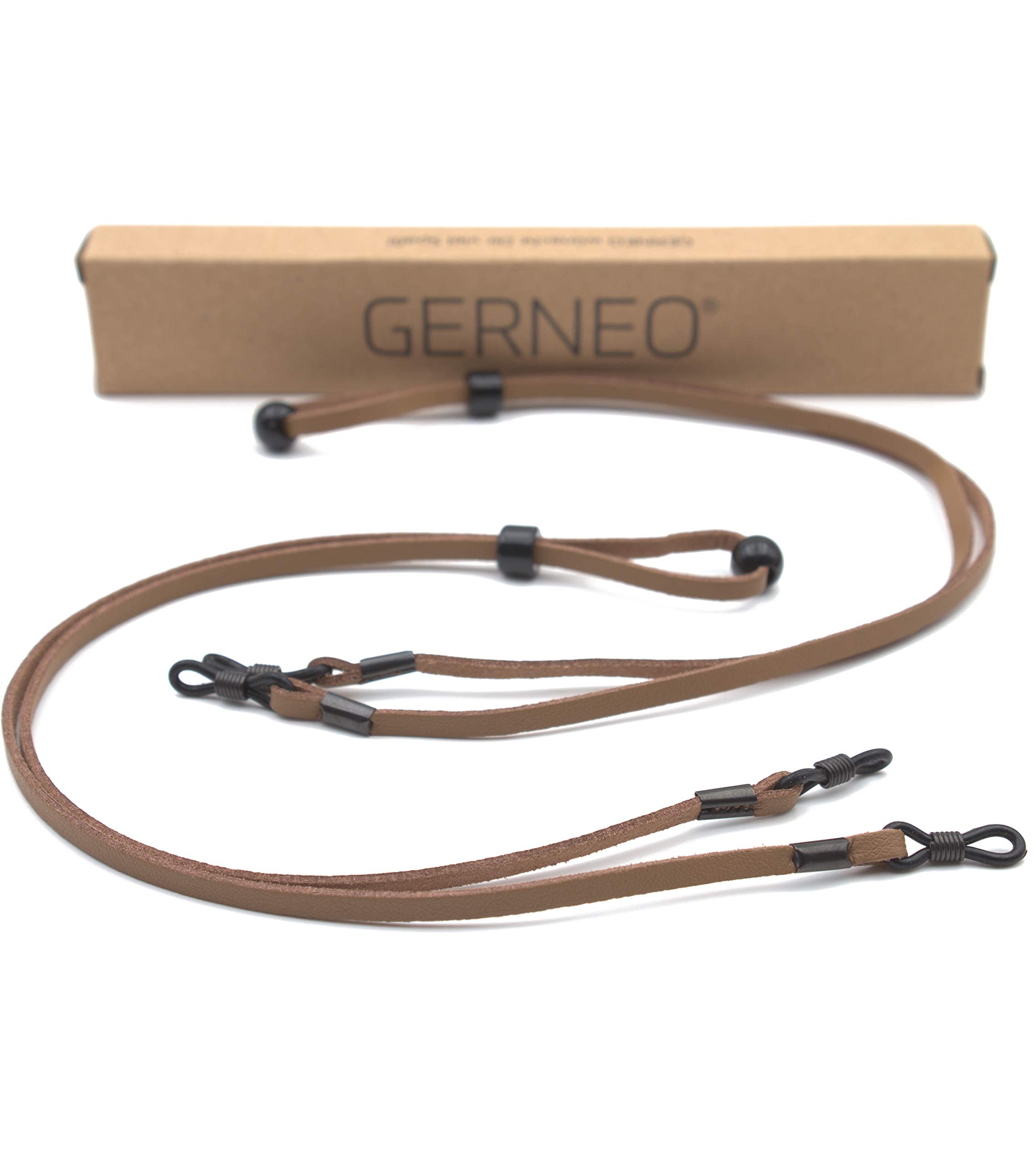 GERNEO Madrid - Correa de gafas de cuero y aspecto de ante - Cordón de gafas de PU para gafas de sol y de lectura - Correa negra y marrón claro - Soporte negro