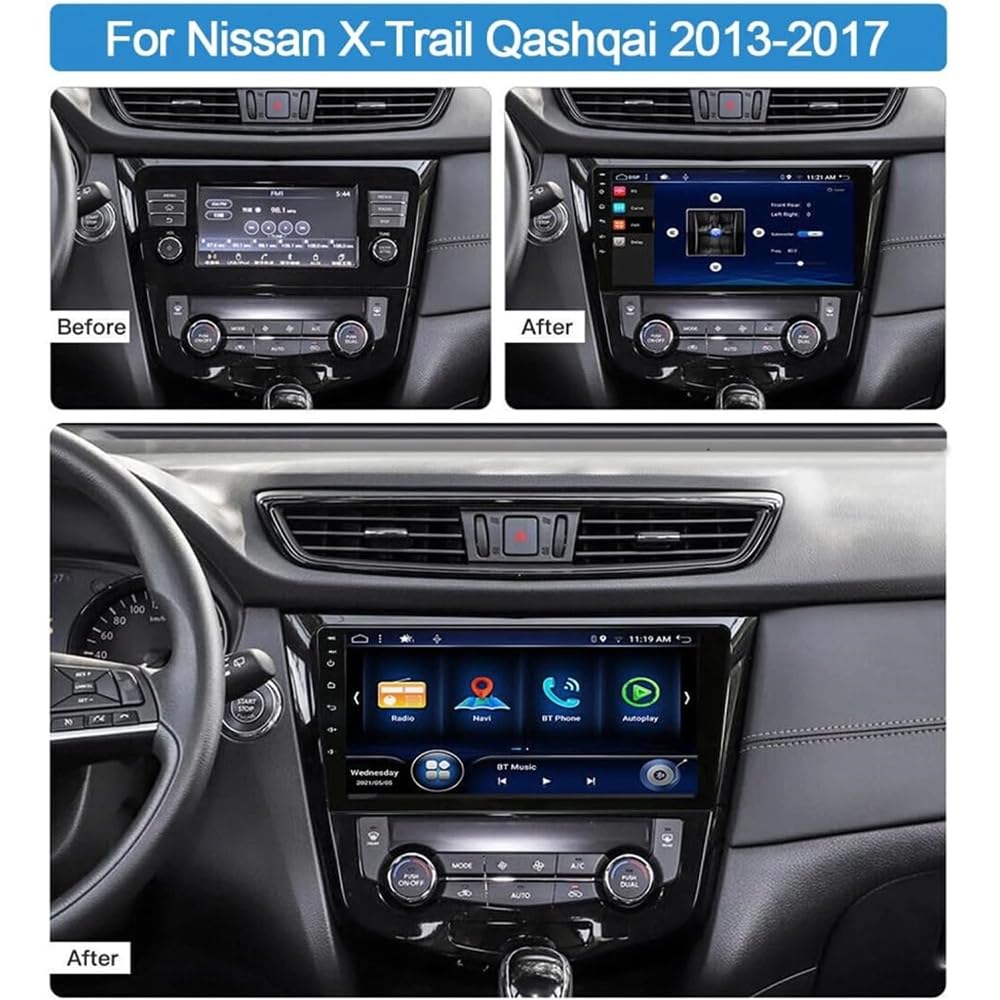 4+64G Android 14 Autoradio pour Nissan X-Trail Qashqai 2013-2017 GPS avec Wireless Carplay Android Auto Radio Dab 10 Pouces Radio Double DIN Bluetooth WiFi FM SWC caméra de recul RDS