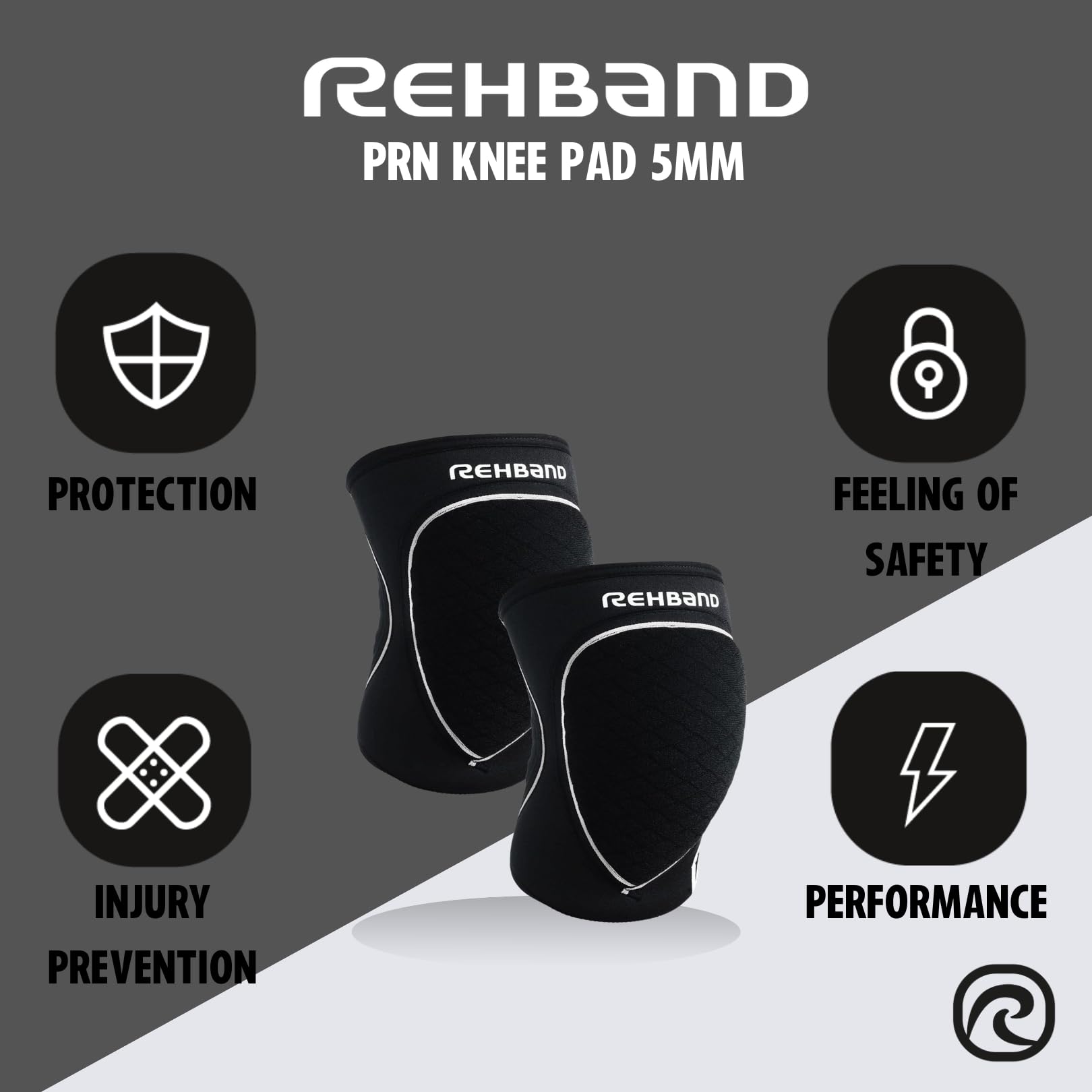 Rehband Ginocchiere sportive in neoprene per pallavolo, pallamano e sport indoor, vestibilità aderente e comfort elevato, protezione ginocchio unisex, nero, 1 paio, misura M