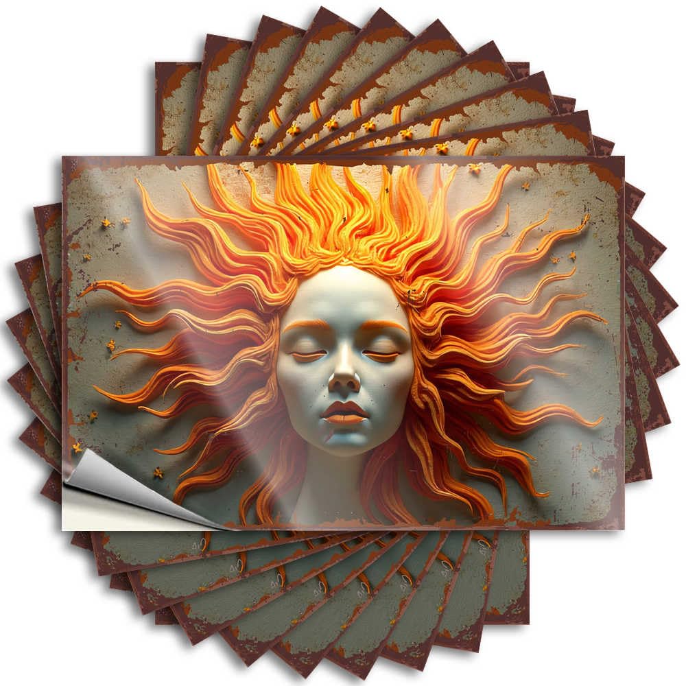 Fzfn Men's Colour Decals Housewarming Gift Easy Apply | Sunlit Dreams: A Fusion Of Human Essence And Radiant Flame Crazy Water Peel And Stick(8X12cm)