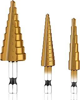HSS Step Drill Bit Set - 3PCS 1/4" Hex Shank Titanium Coated High Speed Steel Hole Drill Cone Bits Stepped Up Unibit for Sheet Metal Hole Drilling Cutting Hole (1/8 Inch - 3/4 Inch)