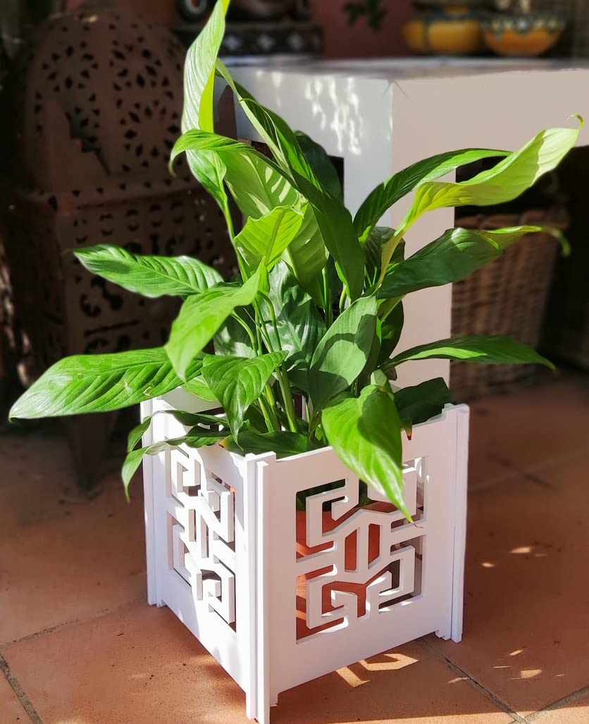 Macetero Decorativo PVC | Celosía Jardín | Maceteros Decorativos, Cubre Macetas PVC, Maceteros Jardín Terraza Exterior, Cubierta de Maceta Interior. (45x45 cm, Modelo Moderno)