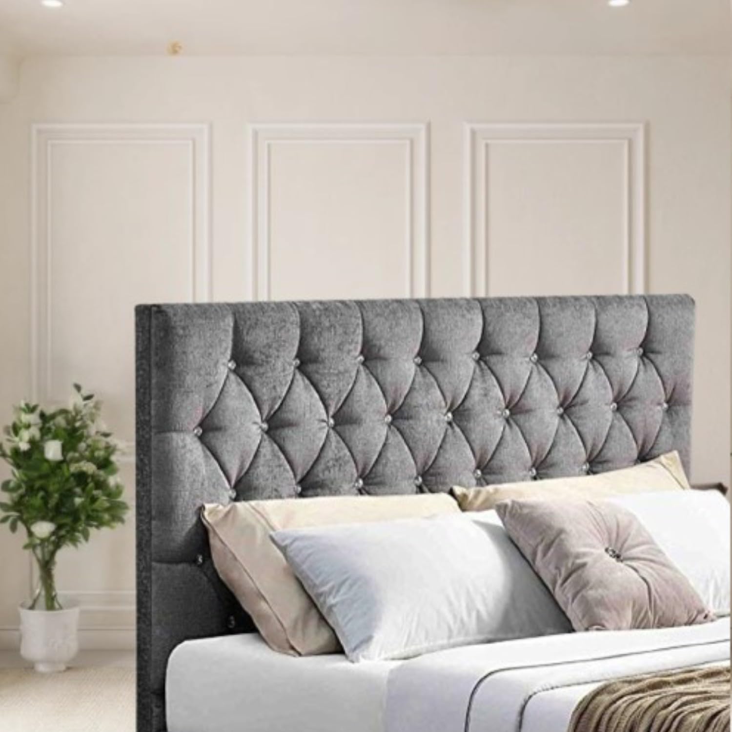 luxisleepltd Bedworth 20'' 26'' 30" 36''Tall Headboard in Grey Teal Black Brown C reamChennile 3FT 4FT 4FT6 5FT for divan bed Crystal (Mink, 3ft-26''Tall)