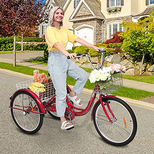 Pexmor Adult Tricycle, 24/26 Inch 7 Speed 3 Wheel Bikes Tricycle For Adults, Adult Trike For Women/Men/Seniors, Three Wheel Cruiser Bike W/Folding Front & Rear Basket For Shopping/Recreation/Picnic thumb #6