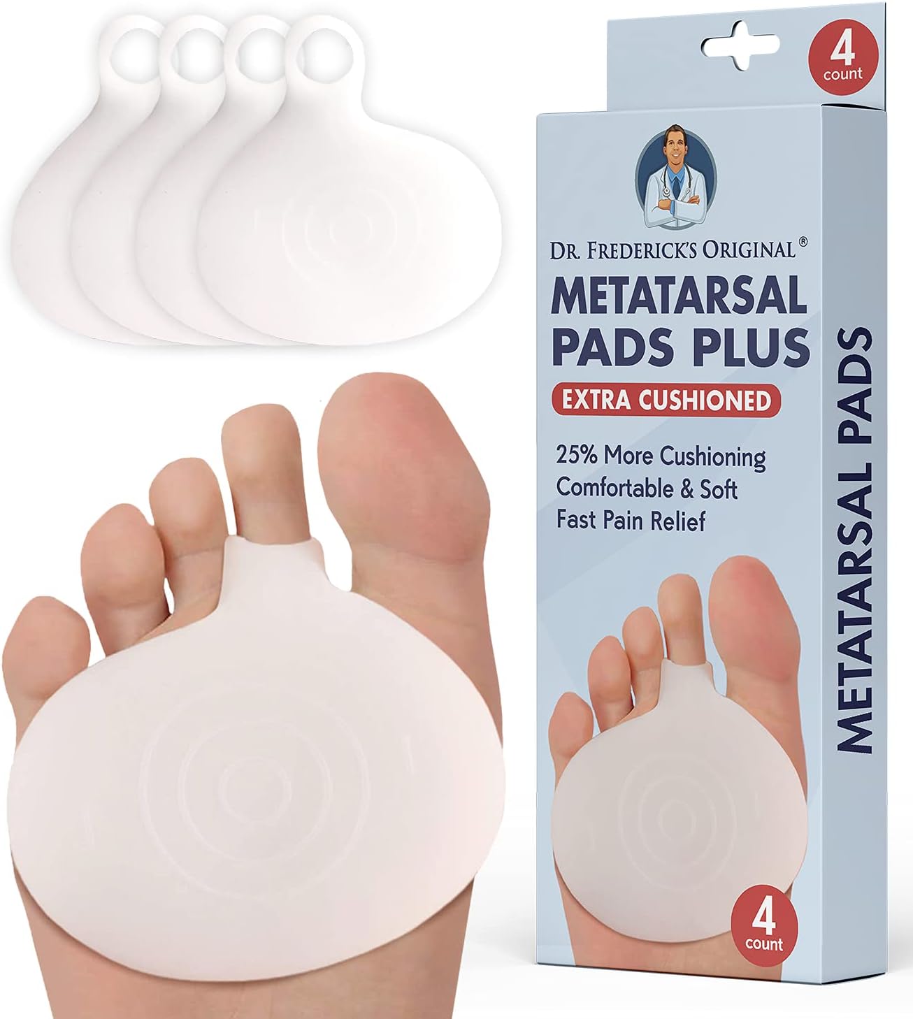 Dr. Frederick's Original Metatarsal Pads Plus - 4pcs - Forefoot Pain Relief - Ball of Foot Pads - Foot Pain Relief Cushion - for Women