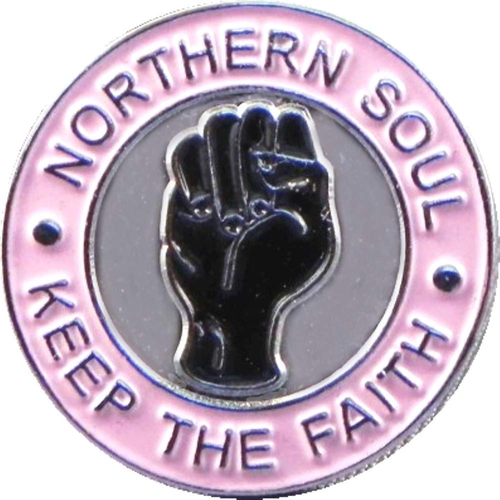 Metal Enamel Pin Badge Northern Soul Fist Keep The Faith (Pink & Black)
