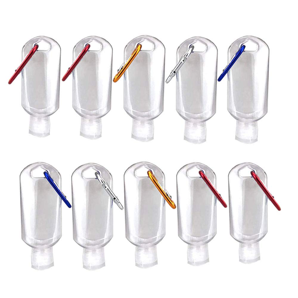 Refillable Bottles 10 Pcs Portable Mini Plastic Transparent Travel Containers with Carabiner, 50ml