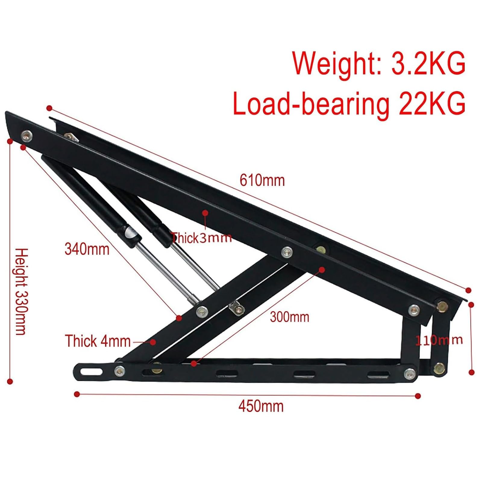 2 szt. Heavy Du Gas ng Bed Lift Kit, mechanizm hydrauliczny skierowany do góry, czarny pneumatyczny amortyzator do łóżka i sofy (610 mm)