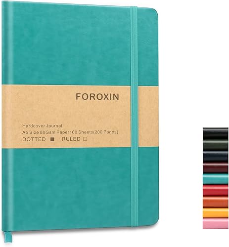 Miniatura 1 de FOROXIN Cuadernos punteados para mujeres y hombres, cubierta de cuero turquesa de 8.3 x 5.7 pulgadas, 80 GSM, 192 páginas, cuaderno grande de tapa