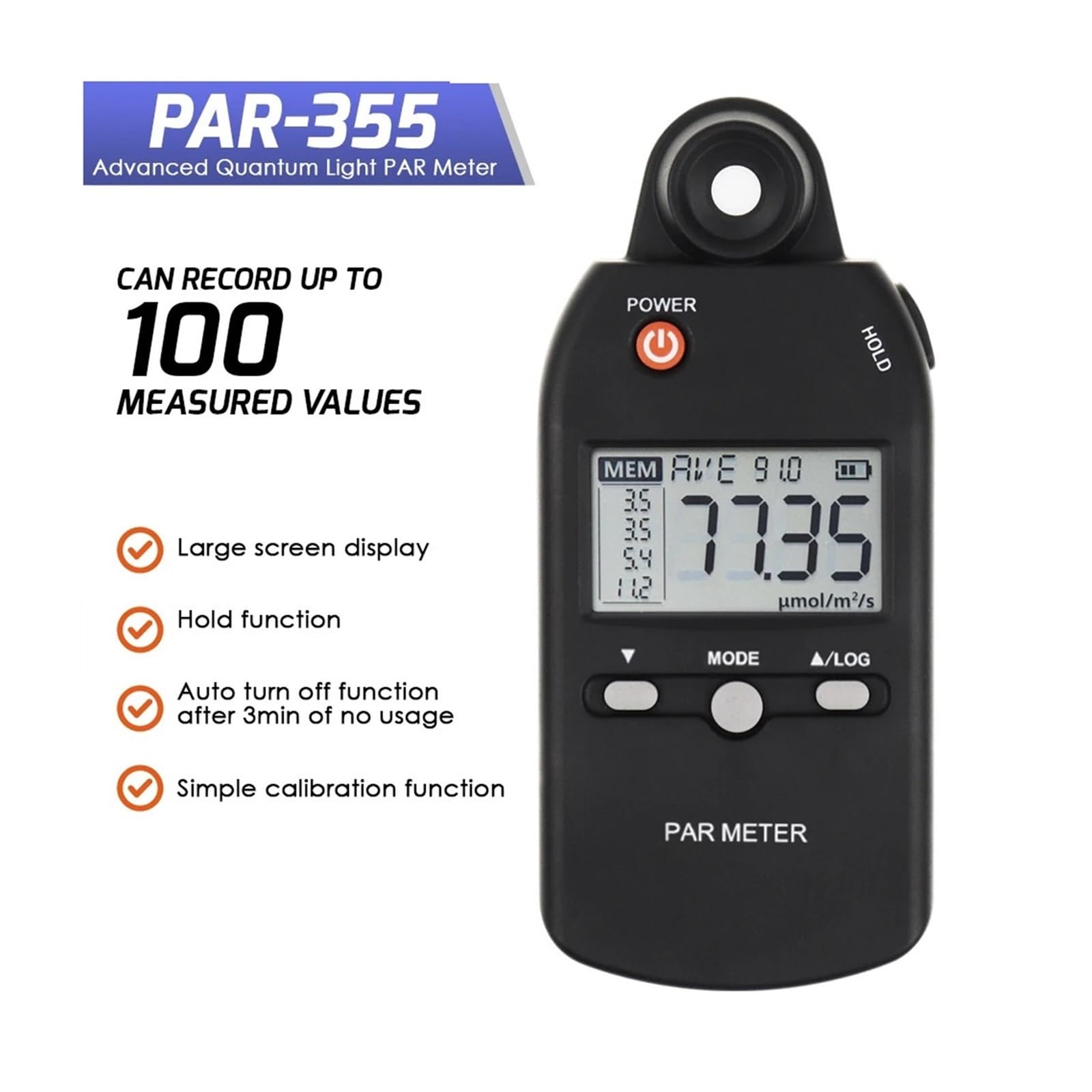 PAR Meter Light Lux Tester Illuminometer Fotosyntetyczne promieniowanie czynne PPFD Advanced Quatumn dla roślin Szklarnia Hydroponiczna(PAR 355)