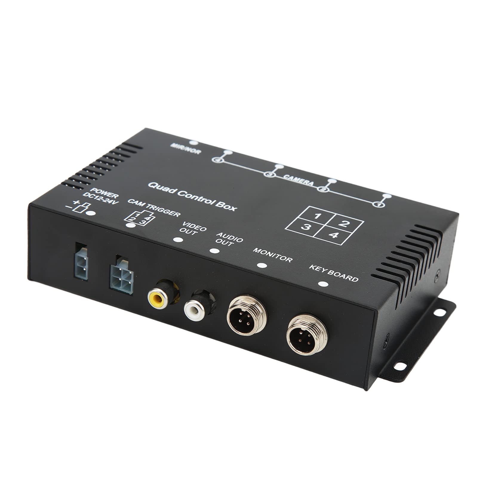 Keenso Splitter Video a 4, Scatola di Controllo Telecamera per Retromarcia in ABS e Metallo, DC12V 24V PAL 720x576, Commutazione Remota a 4 Ingressi e 2 Uscite per Telecamera di Parcheggio di