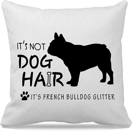 Funda de almohada decorativa con temática de perro de 18 x 18 pulgadas, no es pelo de perro, es un bulldog francés, con purpurina, divertida silueta disponible en Yaxa Colombia