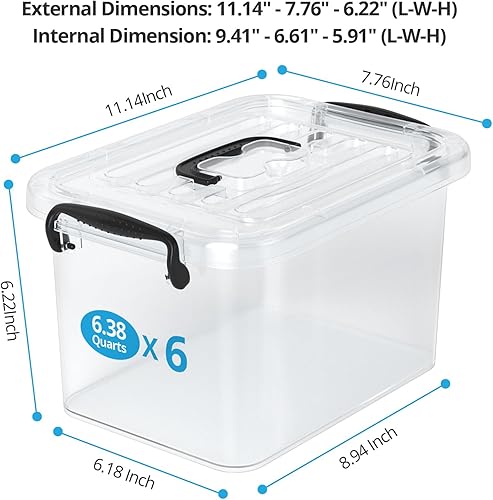 Miniatura 2 de Contenedores de almacenamiento de plástico con tapas, paquete de 6 contenedores de almacenamiento transparentes de 6 cuartos de galón con tapas,