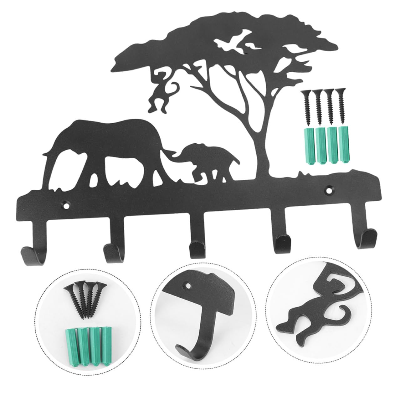KOMBIUDA Gancho de Pared Elefante de Hierro Negro, 2 Juegos
