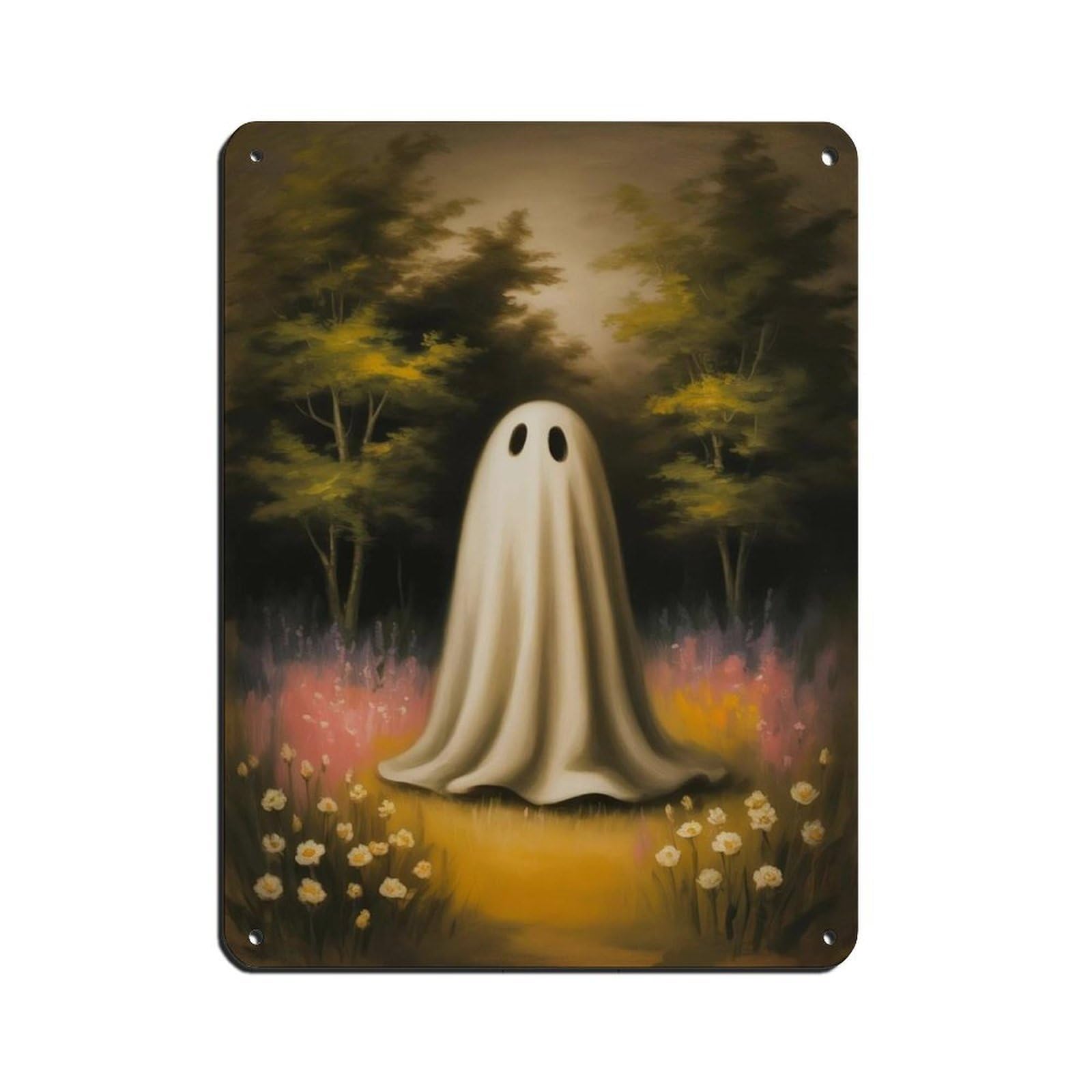 Ghost in The Flower Forest Poster Retro Poster Metal Tin Sign Chic Art Retro Iron Painting Bar People Cave Cafe Family Garage Poster Wall Decoration 12x16inch(30x40cm)