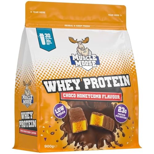 Musscle Moose Whey Protein 900g - Choco Honeycomb - Give Your Day a Boost with Musscle Moose Whey Protein Powder.