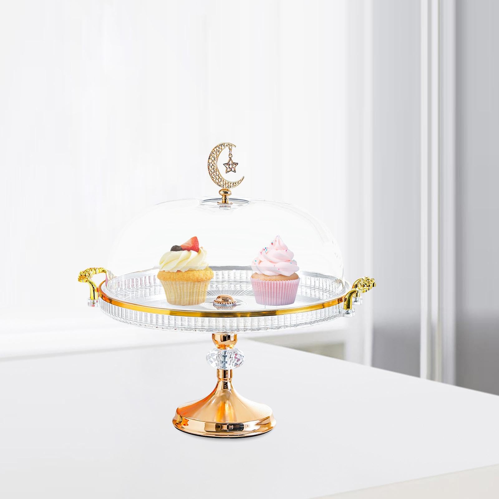 Homyl Présentoir à Gâteaux avec Couvercle, Plateau de Service avec Couvercle Transparent Anti-poussière et élégante Poignée Florale, Idéal pour Un Mariage, Clair