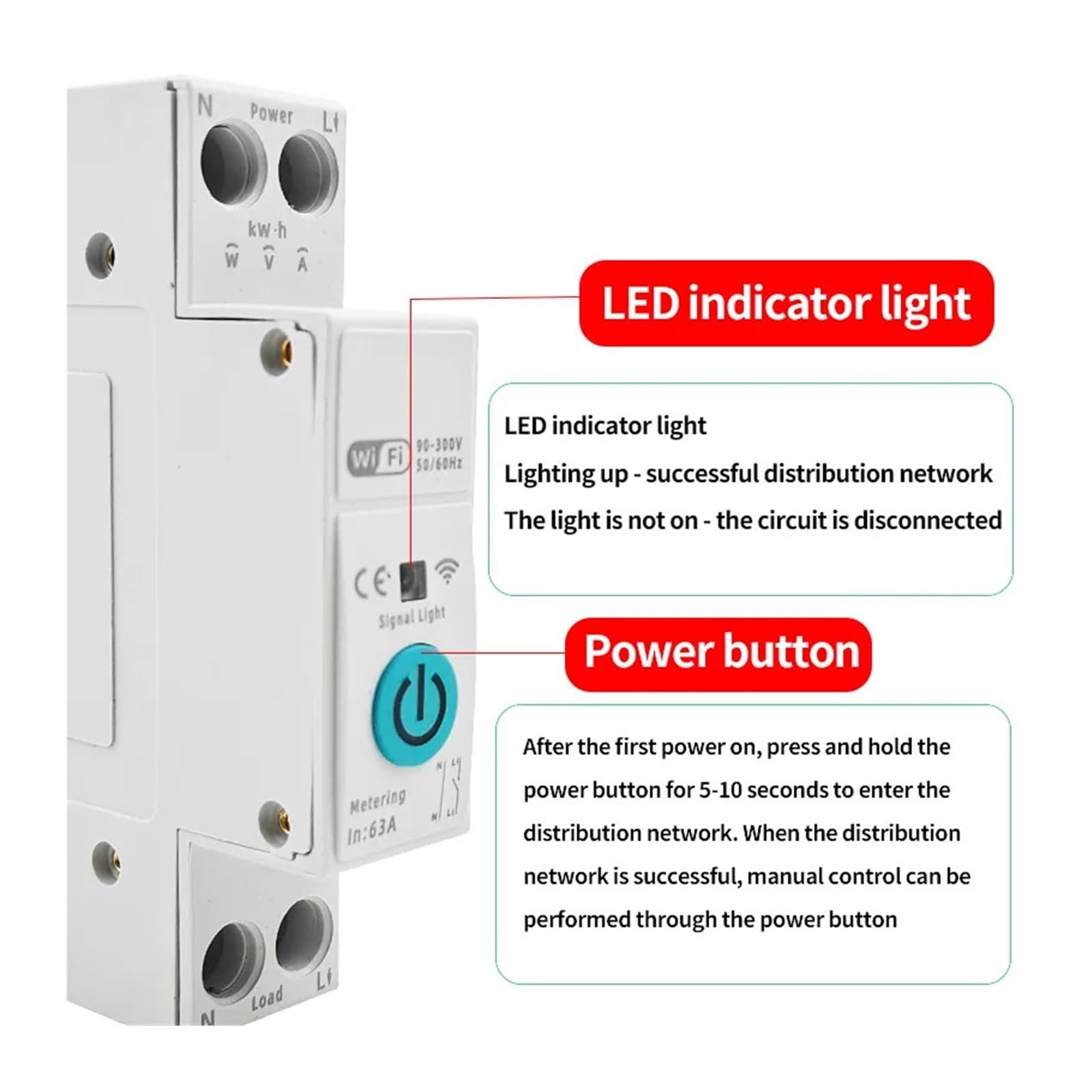 Interruttore Automatico WiFi Intelligente, Compatibile Con L'app Tuya, 63A