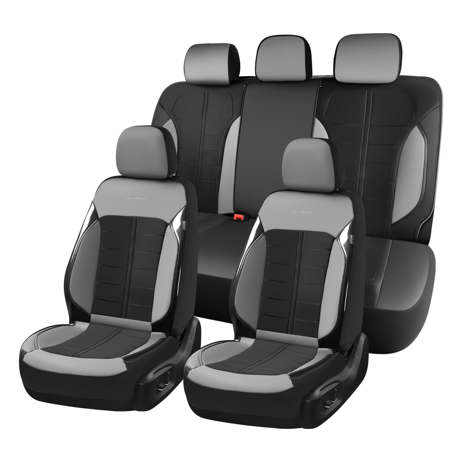 Coverado Air Mesh Seat Cover, Car Seat Cover Full Set, 3D Breathable Seat Protectors Sports Carbon Fiber Design Airbag Compatible Comfort Universal for Most Cars, Van,Trucks, SUV, Black&amp;Grey
