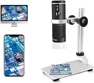 Jiusion WiFi USB Digital Microscope 50 to 1000x Wireless Magnification Endoscope 8 LED Mini HD Camera with Updated Stand Portable Case, Compatible with iPhone iPad Android Mac Windows Linux