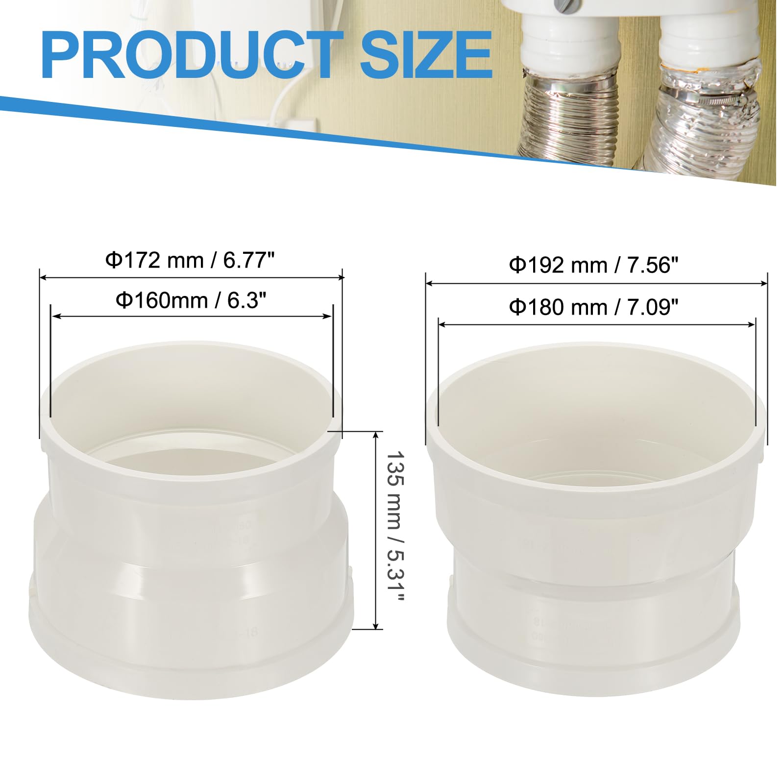 PATIKIL 7" to 6" Duct Reducer, PVC Pipe Increaser Adapter Ducting Airflow Tube Pipe Fitting for DWV (Drain - Image 2