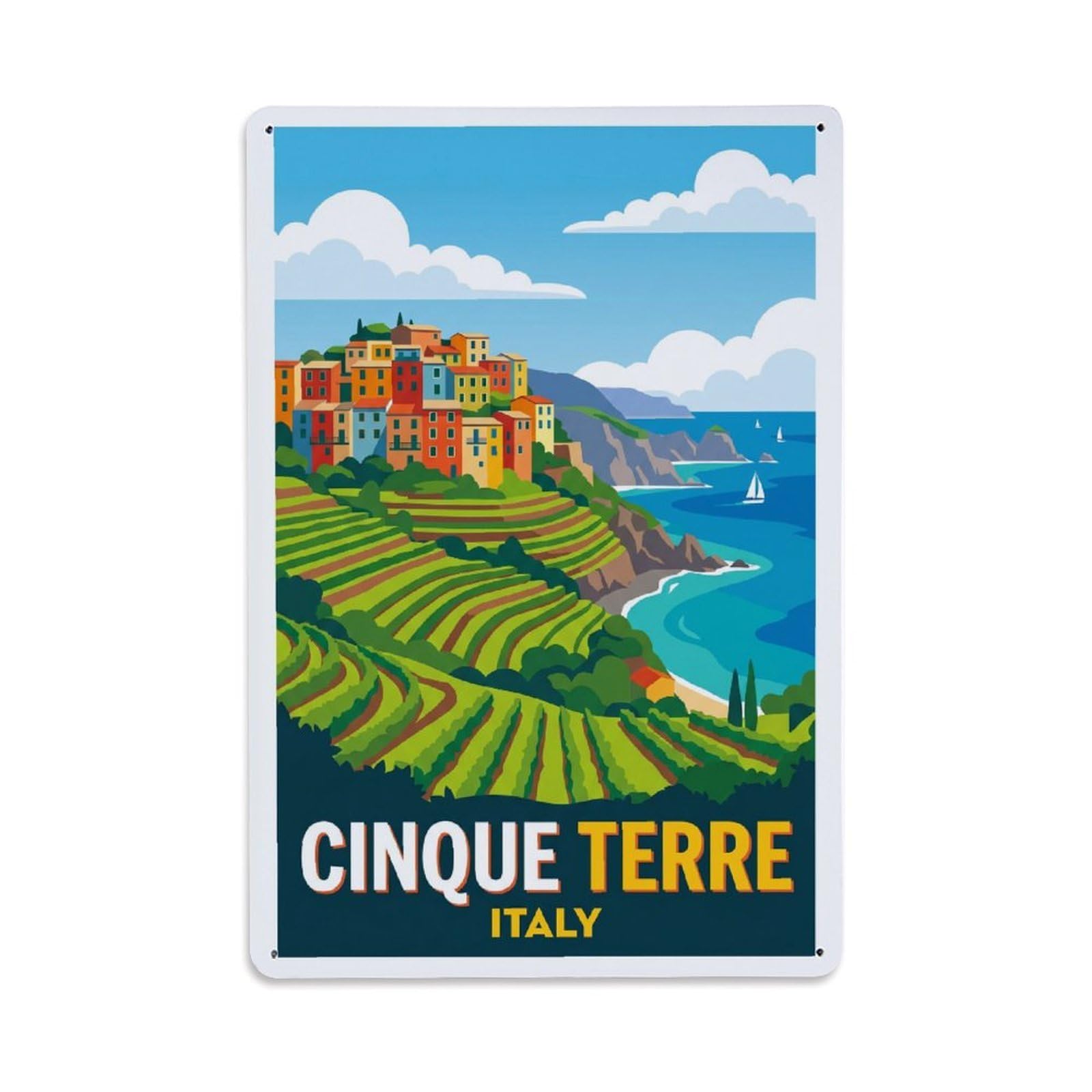 Huiyhb 8X12inch(20X30cm) Vintage Travel Cinque Terre Italy Exuberant Metal Tin Sign