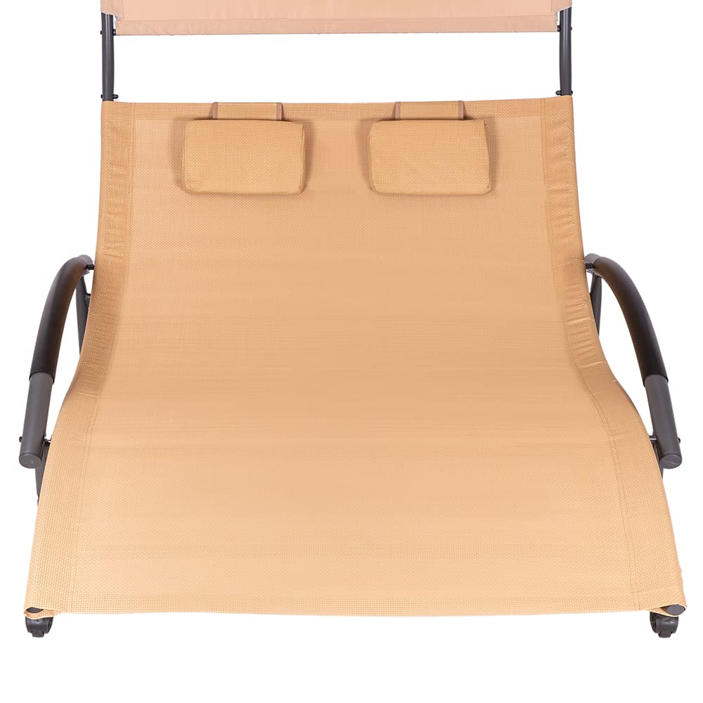 Hortan Lettino 2 Posti Con Struttura Prendisole In Acciaio, Seduta Ergonomica In Textilene e Tetto Parasole, Per Arredo Giardino, Terrazzo e Piscina