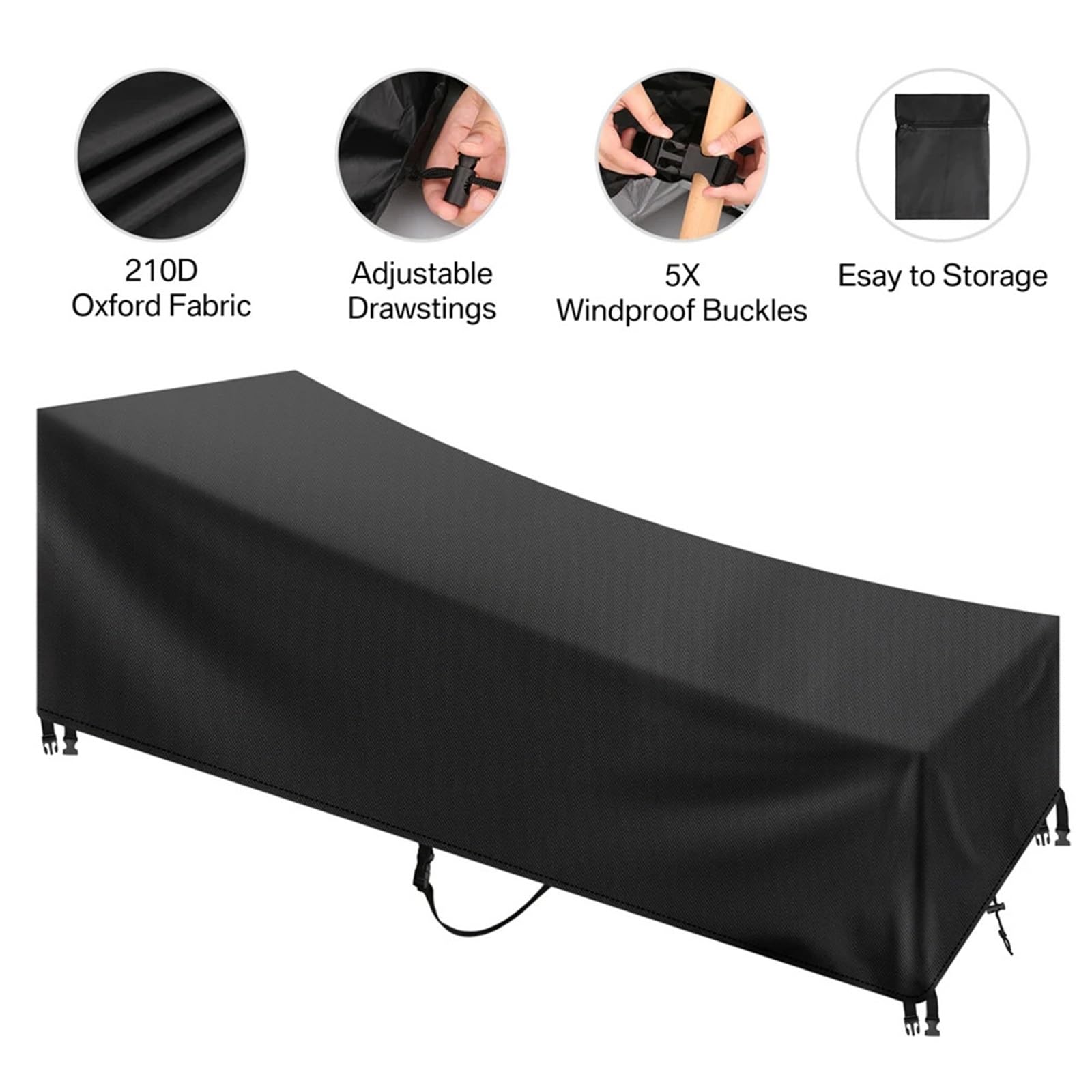 1 confezione di copertura for chaise longue, impermeabile, for esterni, da giardino, patio, for sedie, protezione for mobili, resistente al sole Per Lettino Solare(Black)