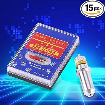 15pcs Tungsten Steel Plotter Blades, 30 45 60 Degree Roland Vinyl Plotter Standard Cutter with Aluminum Holder for Many Cutting Plotters Cutting Tool 1.5mm Dia
