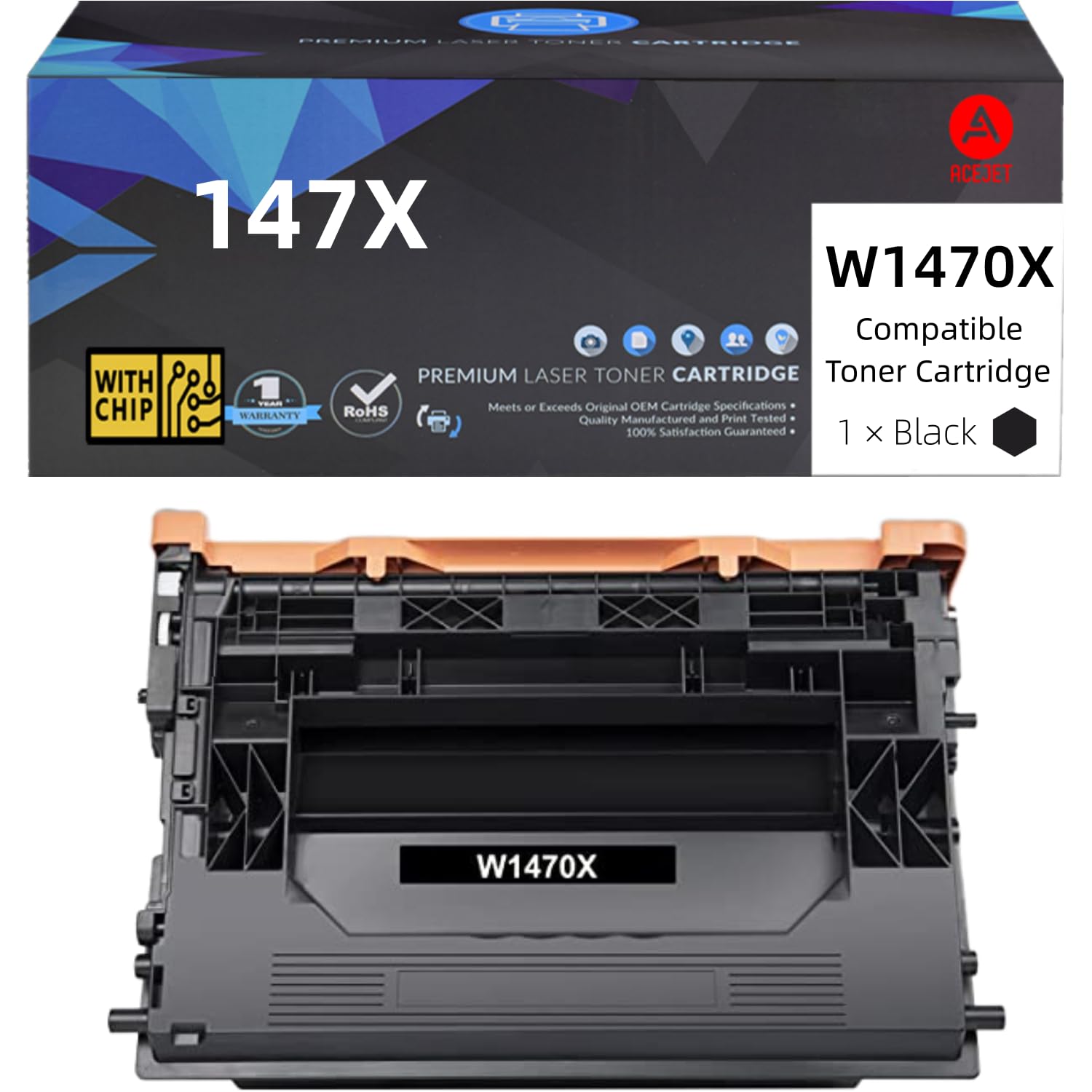147X W1470X Compatible Toner Cartridge with Upgrade Chip High Yield Cartridge Replacement for HP 147X W1470X for LaserJet Enterprise M610 M611 M612
