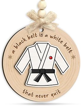 Karate Christmas Ornaments 2026 - Martial Arts Dojo Ornament with Black Belt, 2 Layer Wood- Inspirational Holiday Tree Decor, Xmas Gift for Karate Kids, Boys, Girls, Friends & Instructors